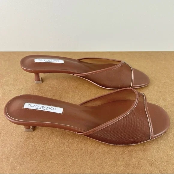 NEW TONY BIANCO REVOLVE BROWN MESH SLIDE SANDALS - Picture 4 of 15